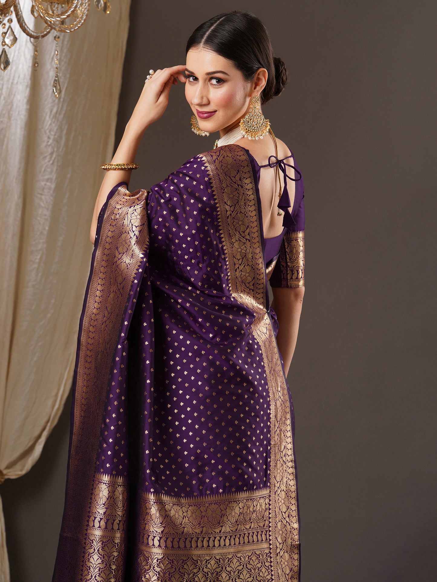 Women's Silk Blend Purple Woven Design Designer Saree With Blouse Piece