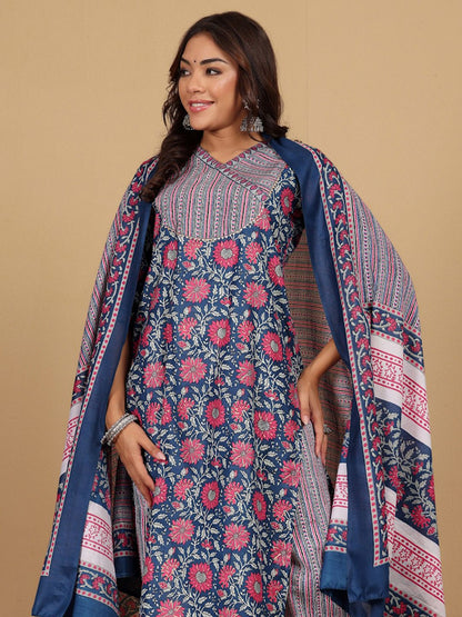 Dhiyona VA Women'sFloral Printed V-Neck Gotta Patti Kurta With Trousers & Dupatta