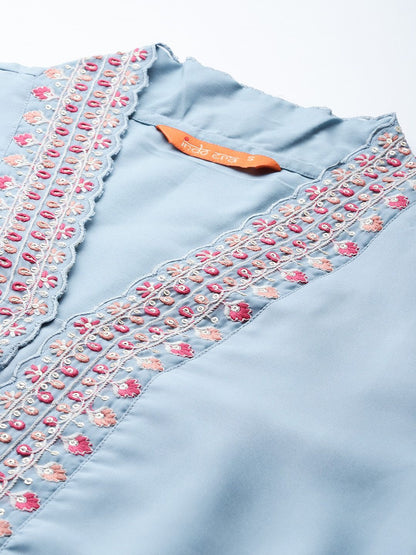 Dhiyona IE Floral Embroidered Sequinned Kurta with Trousers & With Dupatta