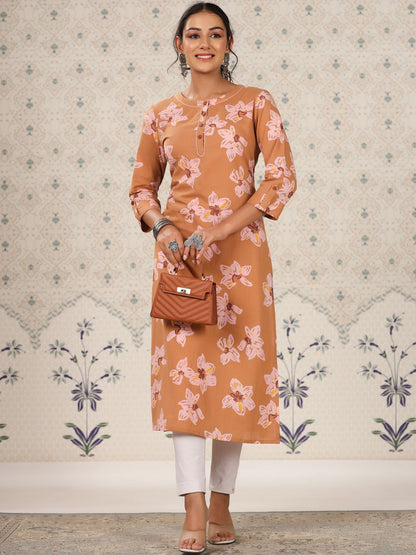 Dhiyona OD  Floral Printed Pure Cotton Straight Kurta