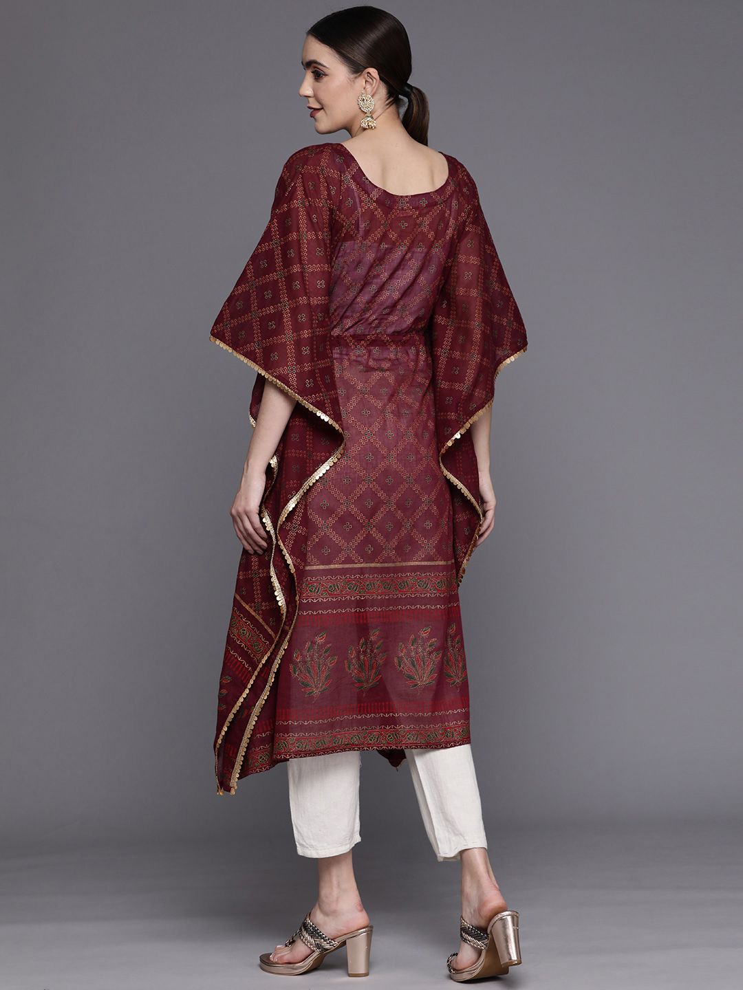 Dhiyona IE Women Ethnic Motifs Printed Belted Detail Kaftan Kurta