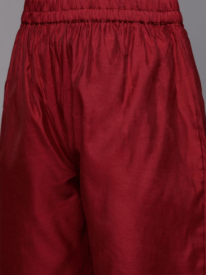 Dhiyona VA Women's Maroon Ethnic Motifs Embroidered Kurta with Trousers & With Dupatta