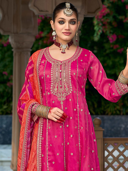 Ethnic Motifs Embroidered Sequinned Anarkali Kurta with Trouser & Dupatta