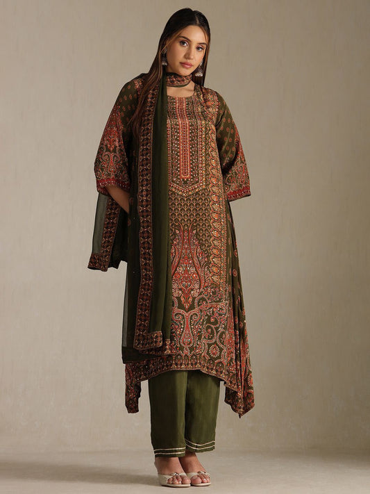 Dhiyona SO Women's Women Paisley Printed A-Line Kurta with Trousers & Dupatta