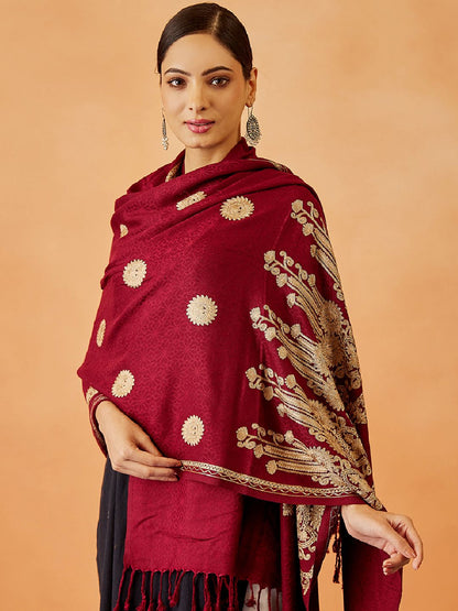 Dhiyona PA Women Ethnic Motifs Embroidered Shawl