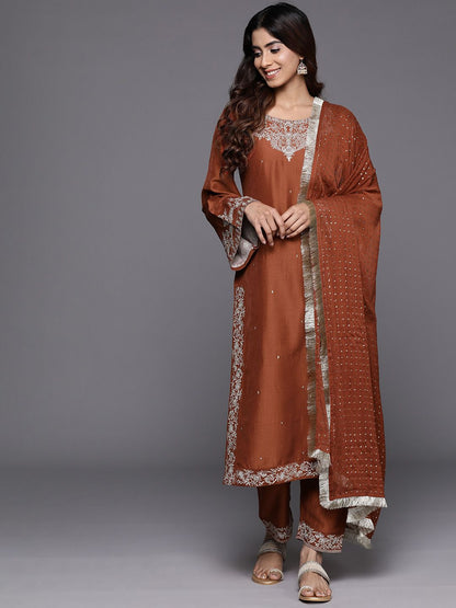 Dhiyona VA Women'sEthnic Motifs Zari Embroidered Kurta with Trousers & Dupatta