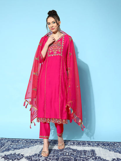 Dhiyona SN Women's Floral Yoke Design Regular Kurta with Trousers & With Dupatta