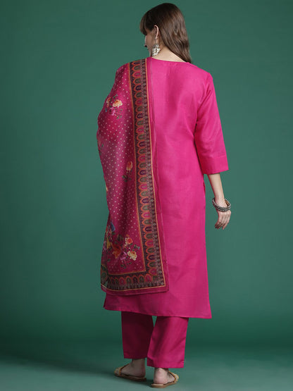 Dhiyona IE Embroidered Pure Cotton Kurta with Trousers & Dupatta