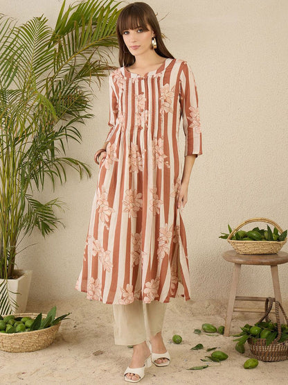 Dhiyona IE Women Floral Printed Regular Pure Cotton Kurta with Trousers