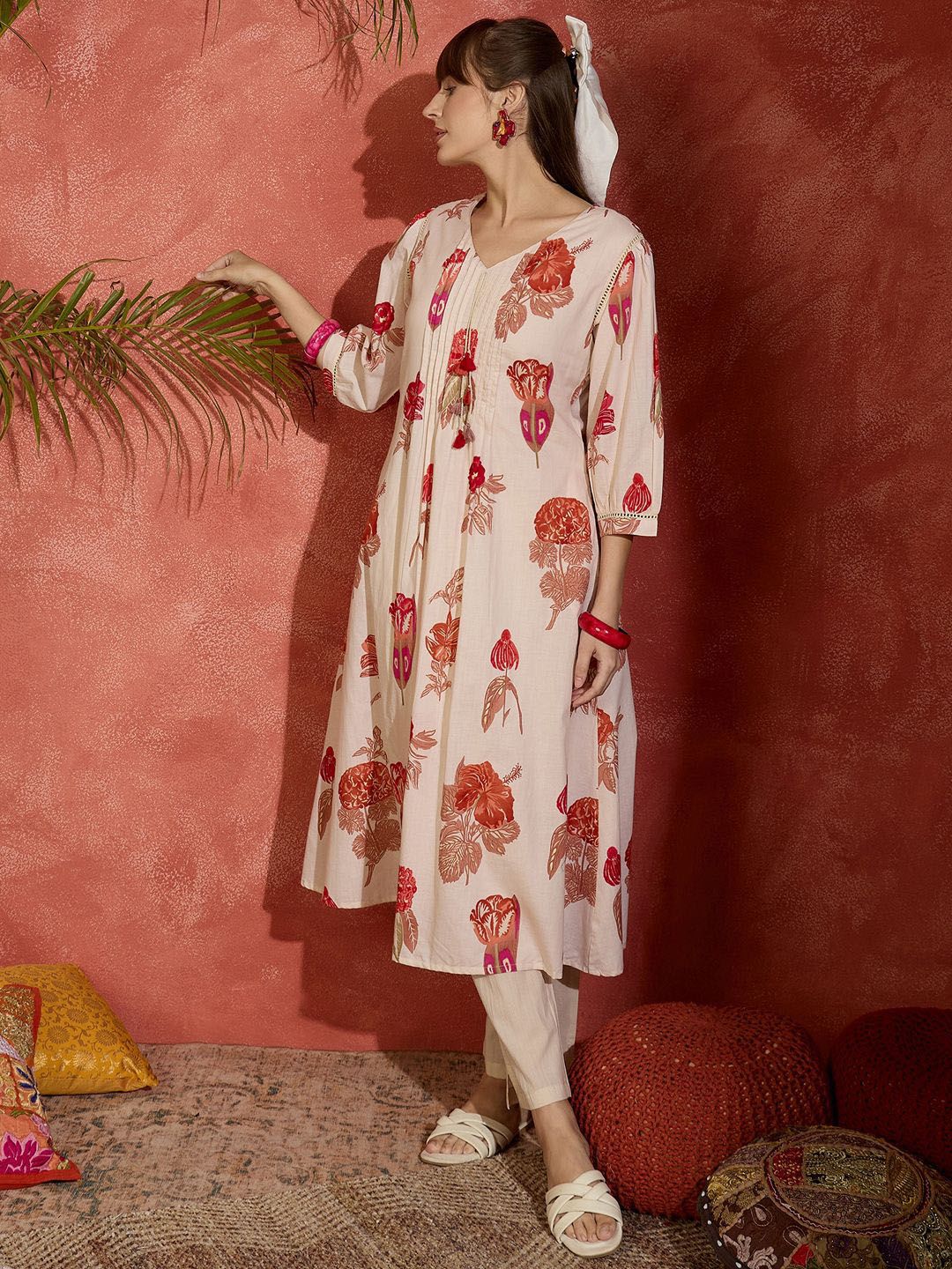 Dhiyona IE Printed Pure Cotton Straight Tunic & Trousers Co-Ord Set