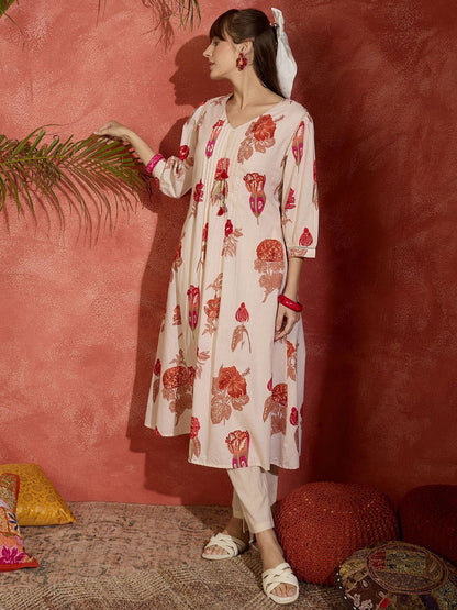 Dhiyona IE Printed Pure Cotton Straight Tunic & Trousers Co-Ord Set