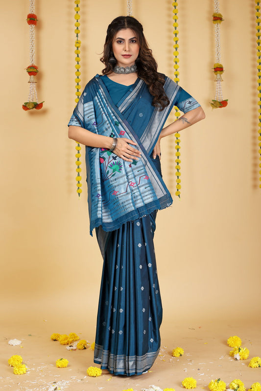 Dhiyona GR Women's Mastani Teal Zari Paithani Silk Saree