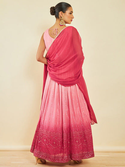 Dhiyona SO Women's Floral Embroidered Sequinned Anarkali Kurta With Trousers & Dupatta