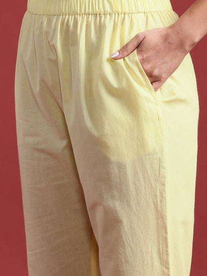 Dhiyona IE Floral Embroidered Thread Work Pure Cotton Kurta With Trousers & Dupatta