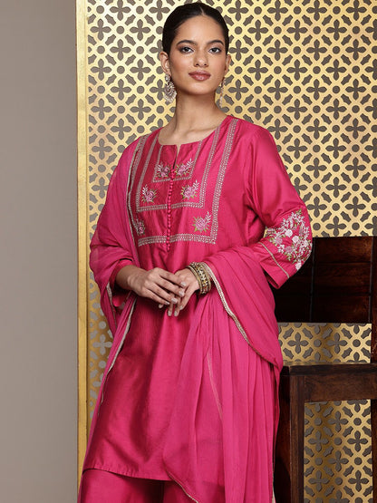 Dhiyona PD Women Floral Embroidered Thread Work Jashn Kurta with Palazzos & Dupatta