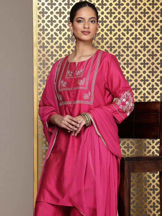 Dhiyona PD Women Floral Embroidered Thread Work Jashn Kurta with Palazzos & Dupatta