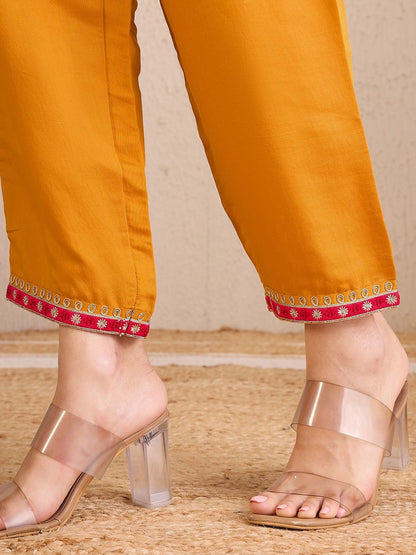 Women Ethnic Motifs Embroidered Regular Gotta Patti Kurta with Trousers & With Dupatta