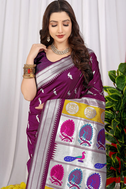 Dhiyona GR Women's Chandramukhi Wine Zari Paithani Silk Saree