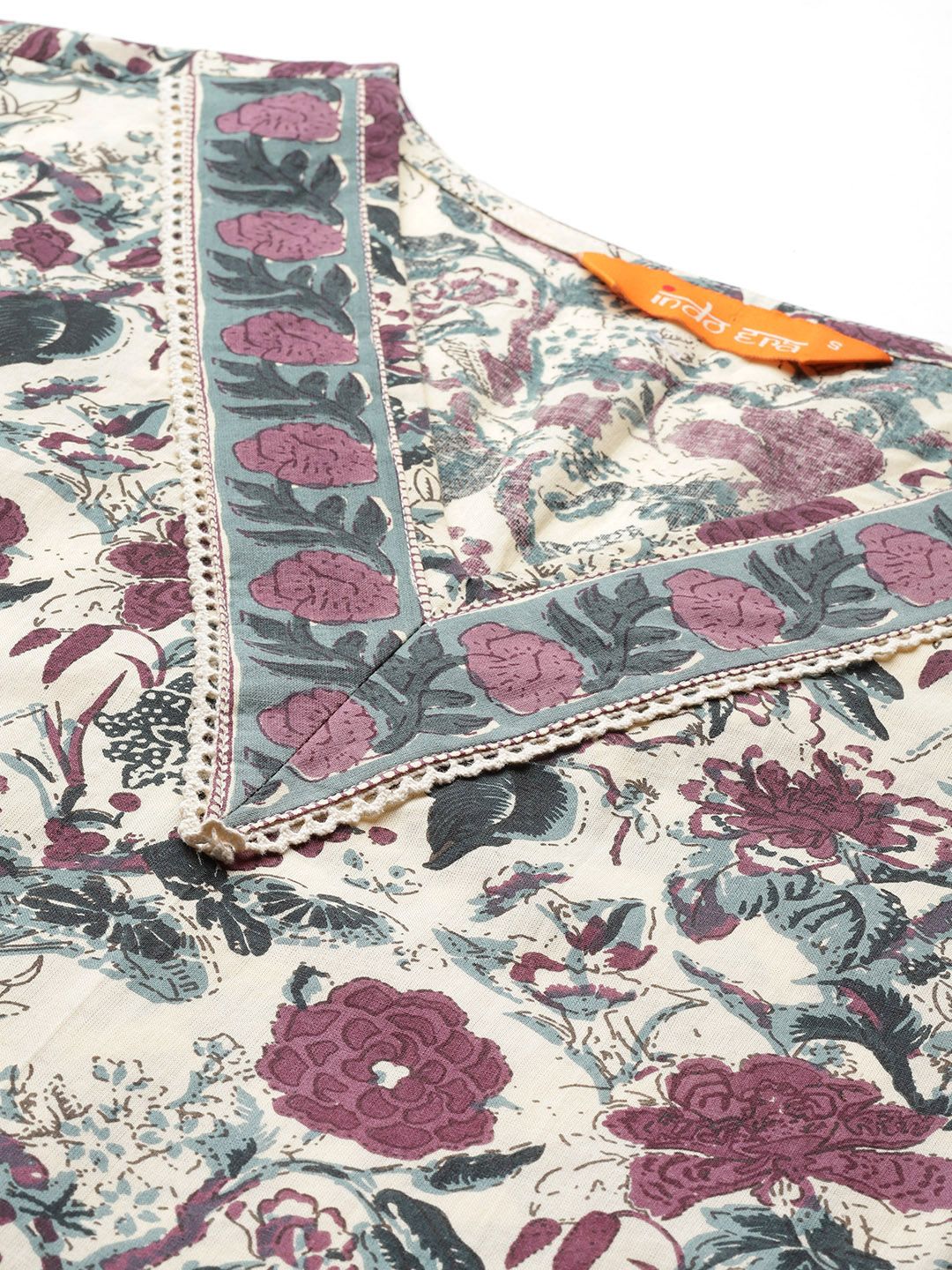 Dhiyona IE Floral Printed Regular Pure Cotton Kurta with Trousers & Dupatta