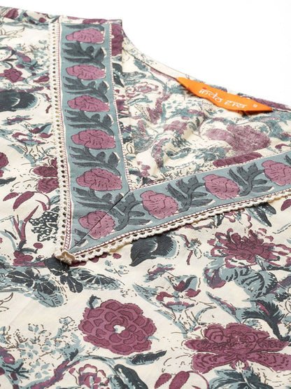 Dhiyona IE Floral Printed Regular Pure Cotton Kurta with Trousers & Dupatta