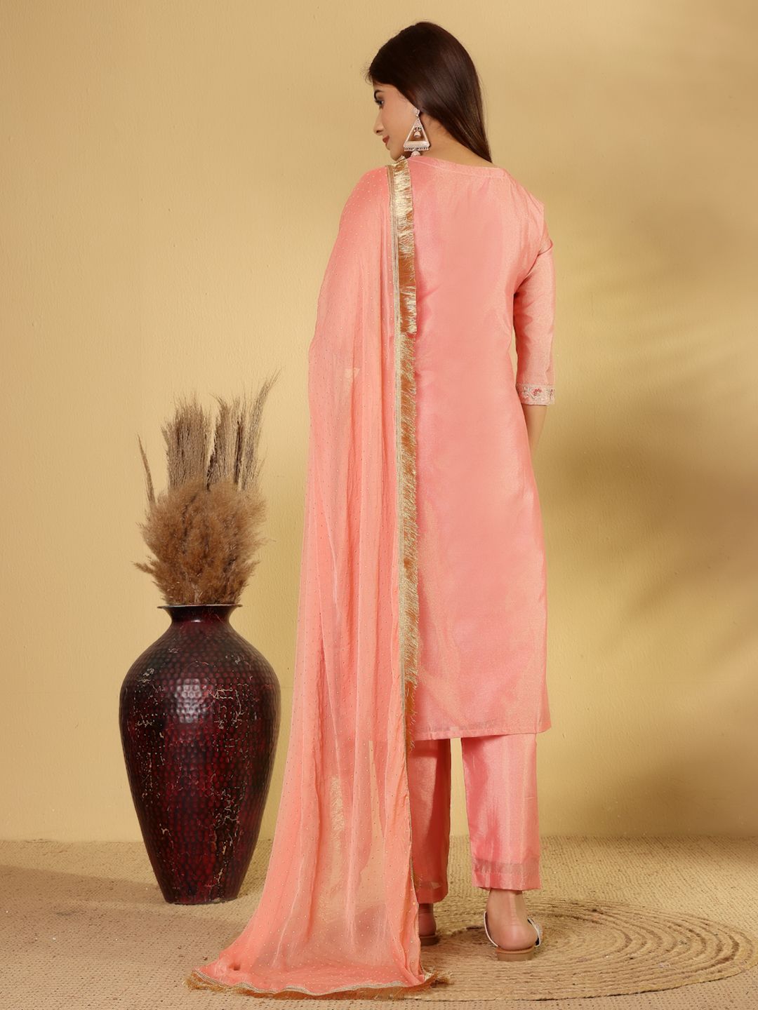 Dhiyona VA Women'sEthnic Motifs Woven Design Regular Zari Kurta With Trousers & Dupatta