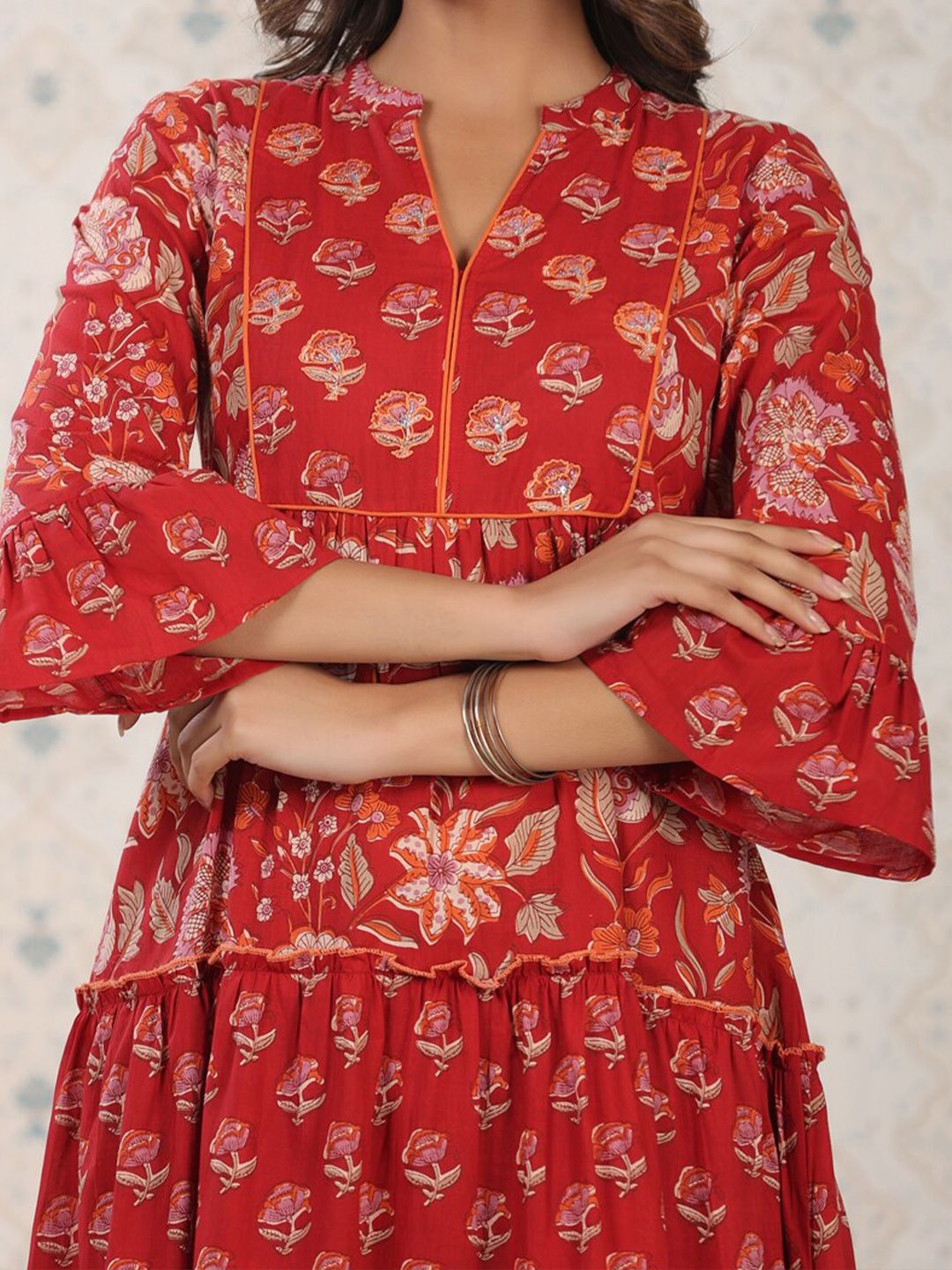 Dhiyona OD  Ethnic Motifs Printed Cotton Tiering Kurta