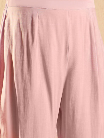 Lavender Floral Embroidered V-Neck Straight Kurta with Trousers & Dupatta