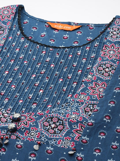 Ethnic Motifs Printed Mirror Work Pure Cotton Kurta with Trousers & With Dupatta