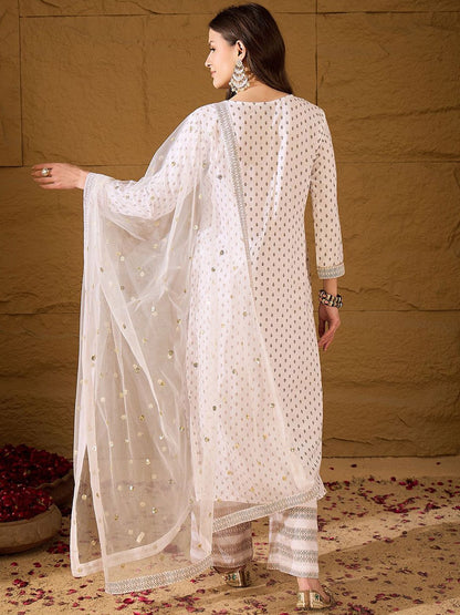 Dhiyona PD Women Embroidered Kurta & Palazzos With Dupatta