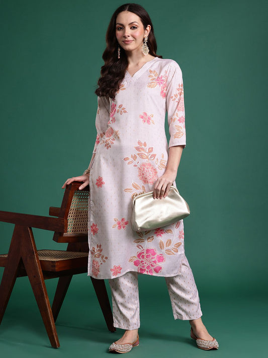 Dhiyona IE Floral Printed Regular Kurta with Trousers
