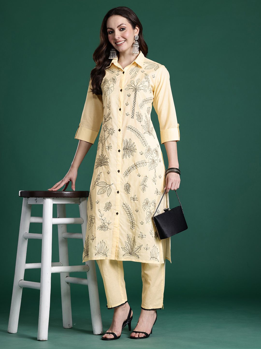 Ethnic Motifs Embroidered Thread Work Pure Cotton Kurta with Trousers