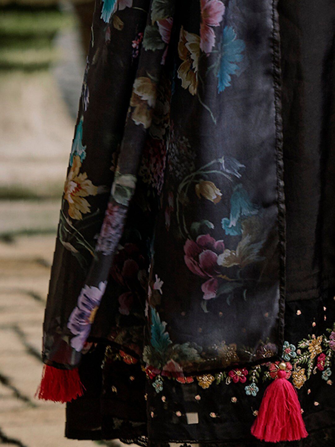 Dhiyona IE Floral Yoke Design Thread Work A-Line Kurta With Trousers & Dupatta