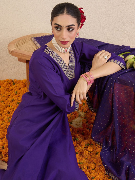 Dhiyona IE Women Solid Embroidered Kurta with Pyjama & Dupatta