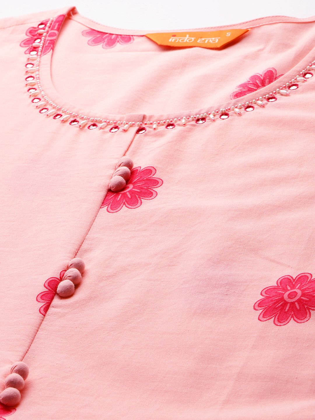 Floral Printed Beads & Stones Pure Cotton Kurta With Trousers & Dupatta