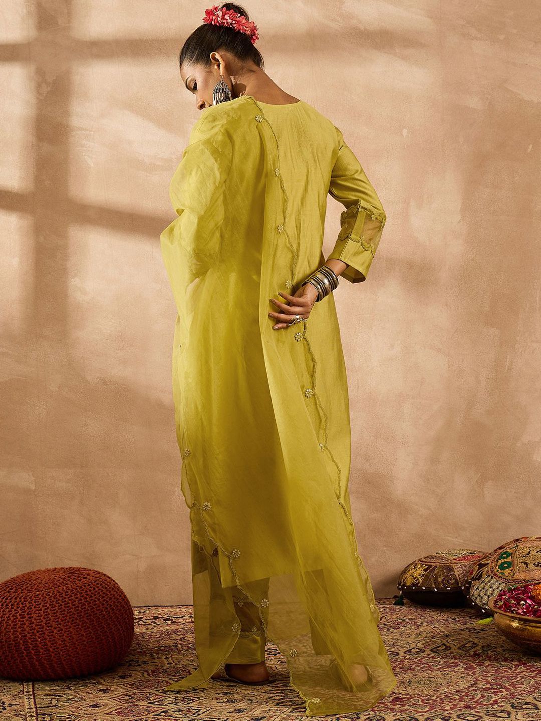 Women Ethnic Motifs Embroidered Regular Liva Kurta with Trousers & With Dupatta