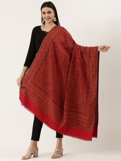 Dhiyona PA Women Red Woven Design Jamawar Shawl