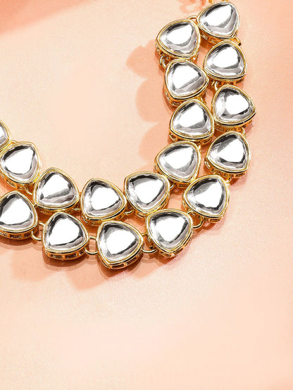 Dhiyona RJ Women's 18K Gold-Plated White Kundan Studded Double-Layered Statement Bracelet