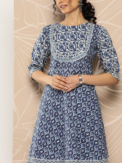 Dhiyona VA Women'sEthnic Motifs Printed Pleated Gotta Patti Pure Cotton Kurti With Sharara
