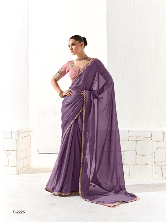 Dhiyona KM Women Royal Purple Silk Saree With Light Lavender Blouse “ A Symphony Of Shades