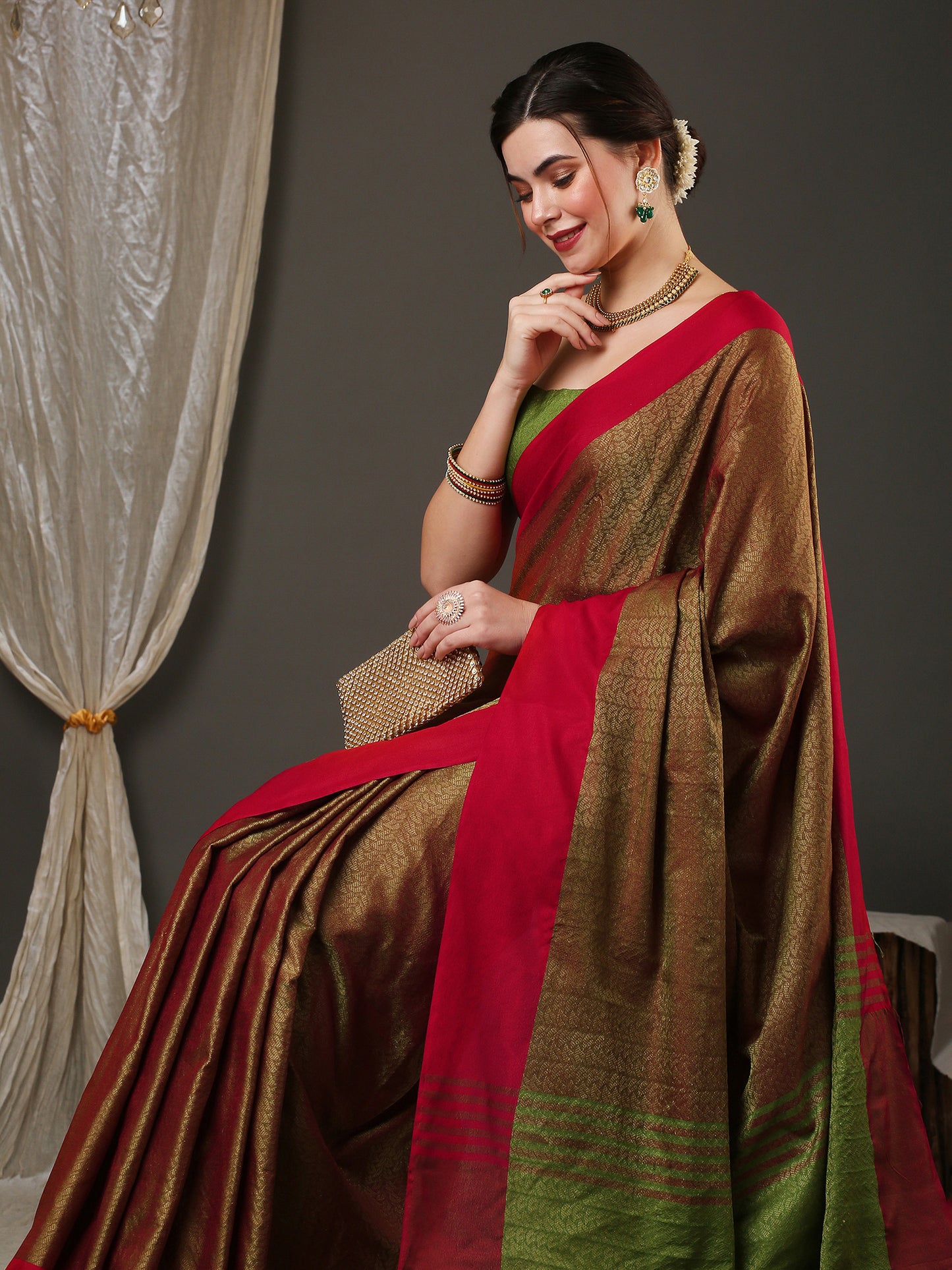 Women's Aura Silk Maroon Woven Design Designer Saree With Blouse Piece