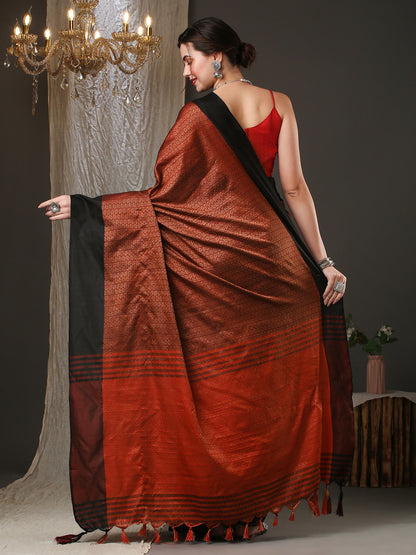 Women's Aura Silk Brown Woven Design Designer Saree With Blouse Piece
