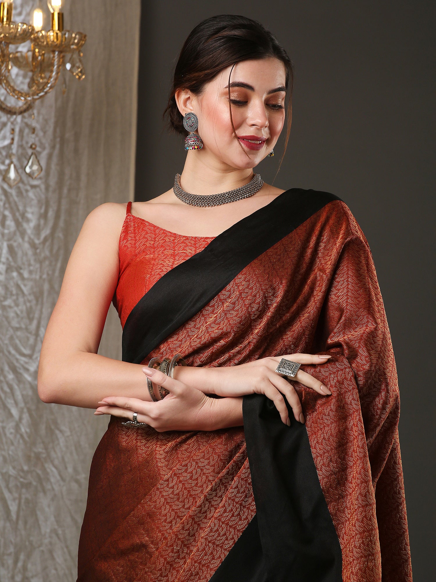 Women's Aura Silk Brown Woven Design Designer Saree With Blouse Piece