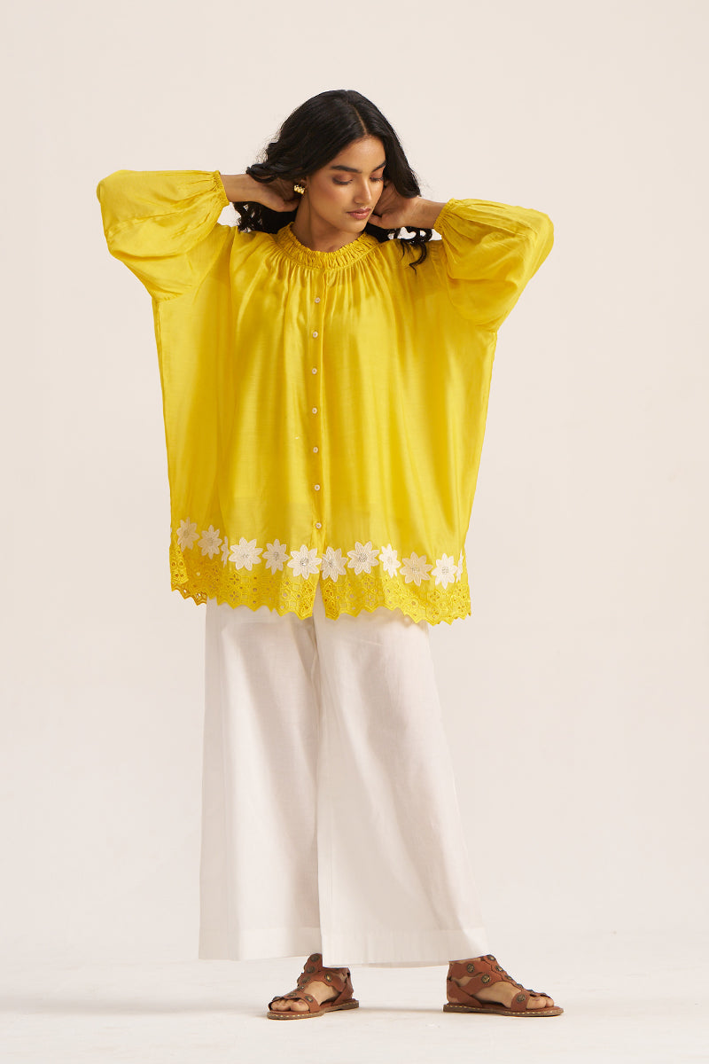Women's Lemon Yellow Embroidered Shirt