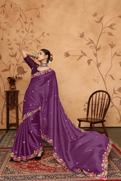Dhiyona GR Women's Armani Wine Jimmi Choo Embroidered Saree
