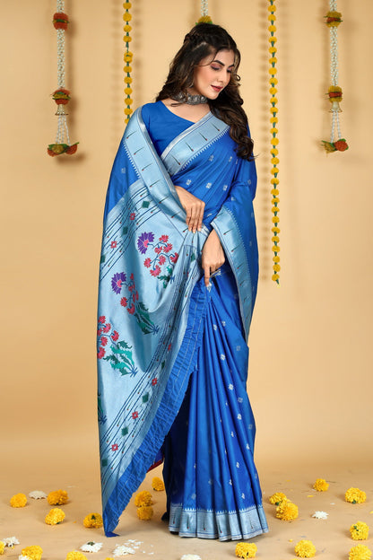 Dhiyona GR Women's Mastani 2 Navy Blue Zari Paithani Silk Saree
