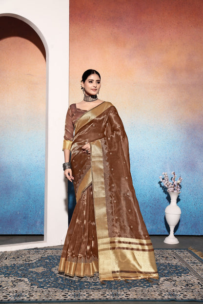 Dhiyona GR Women's Kalki Brown Tissue Cotton Silk Saree