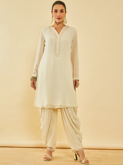 Dhiyona SO Women's Floral Printed Regular Beads and Stones Kurta with Dhoti Pant & With Dupatta
