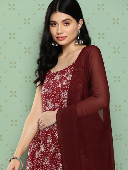 Dhiyona VA Women's Floral Printed Panelled Silk Georgette Kurta with Palazzos & With Dupatta