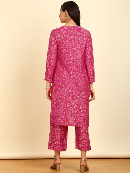 Dhiyona SO Women's Floral Printed Regular Sequinned Kurta with Palazzos