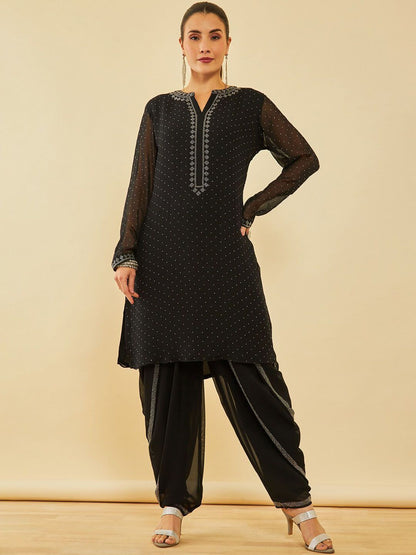 Dhiyona SO Women's Printed Regular Beads and Stones Kurta with Dhoti Pant & Dupatta